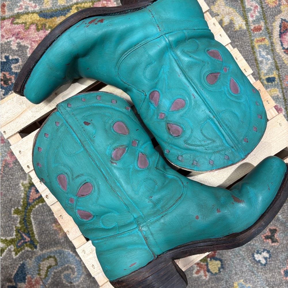 Upcycled Turquoise Cowboy Boots – Size 8.5 - Picture 5 of 5